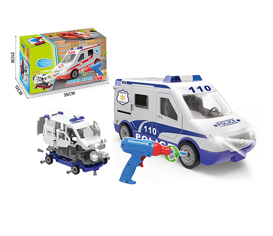 56PCS DIY POLICE CAR WITH LIGHT AND MUSIC BATTERY 