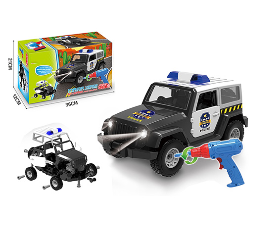 46PCS DIY POLICE CAR WITH LIGHT AND MUSIC BATTERY 