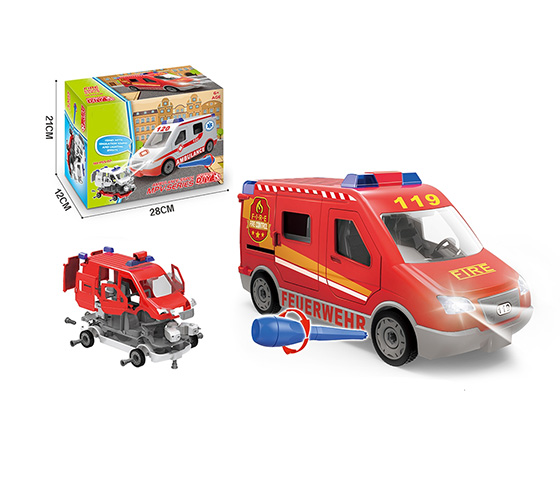 55PCS DIY RECREATIONAL FIRE TRUCK WITH LIGHT AND M