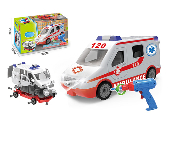 56PCS DIY RECREATION ALAMBULANCE  CAR WITH LIGHT A