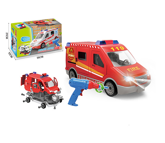 56PCS DIY RECREATION FIRE TRUCK  CAR WITH LIGHT AN