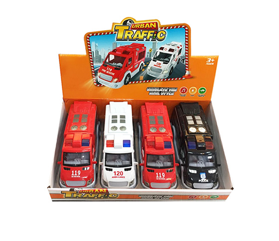 FRICTION FIRE ENGINE WITH LIGHT AND MUSIC 4PCS/DIS