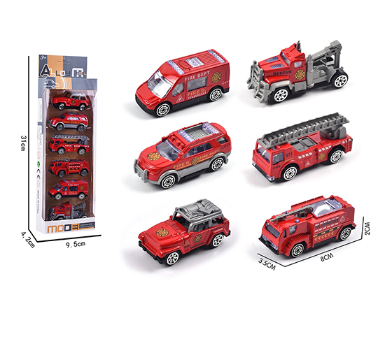 6PCS FREE WHEEL ALLOY FIRE ENGINE