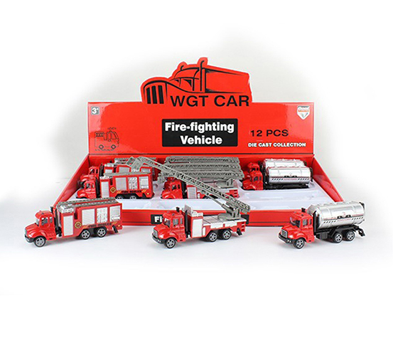 12PCS 1:64 ALLOY PULL BACK FIRE ENGINE